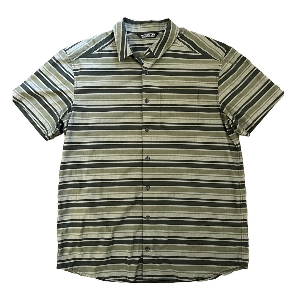 Arcteryx Short Sleeve Mens Button Up Shirt Striped Hiking Size XL